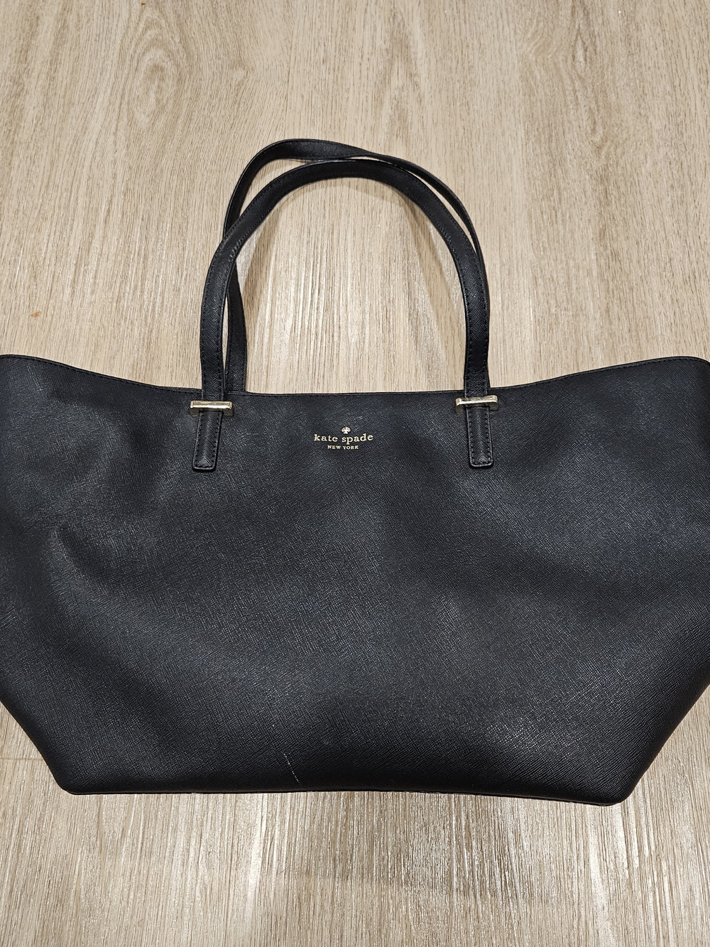 Kate Spade Black Saffiano Leather Large Tote Bag Polka Dot Lining Work Travel